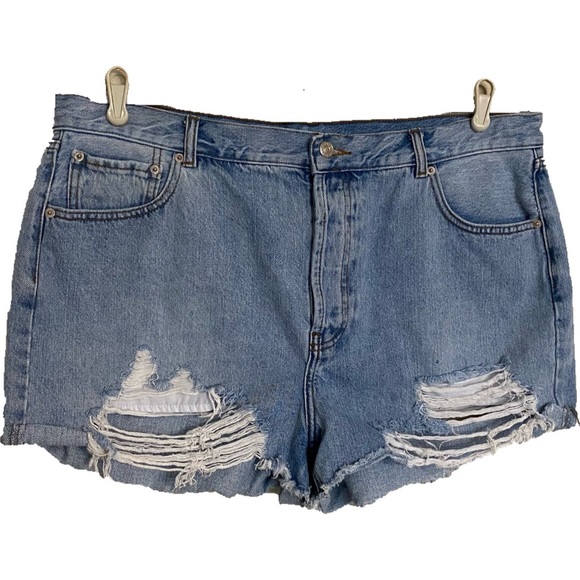 ASOS High Waisted Distressed Denim Shorts Light-Wash 100% Cotton Size 14 - Picture 1 of 12